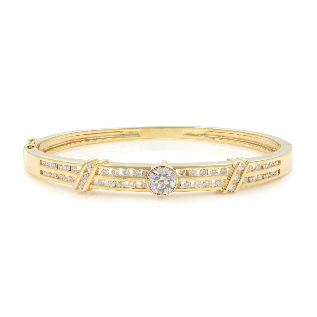 Bezel And Channel Set Ladies Diamond Bangle 14k Yellow Gold 195cttw